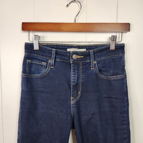 Levis 721 High Waisted Rise Skinny Jeans Stretchy Dark Wash Blue Denim size 25 - Picture 4 of 12